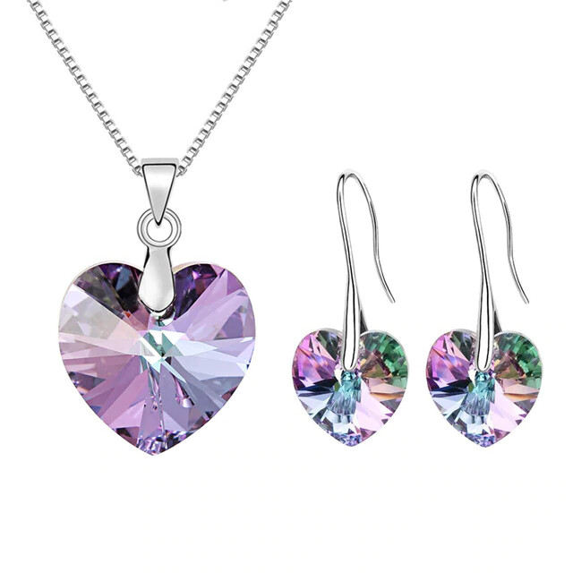 Original Swarovski Crystals Heart Pendant Necklaces &amp; Drop Earrings