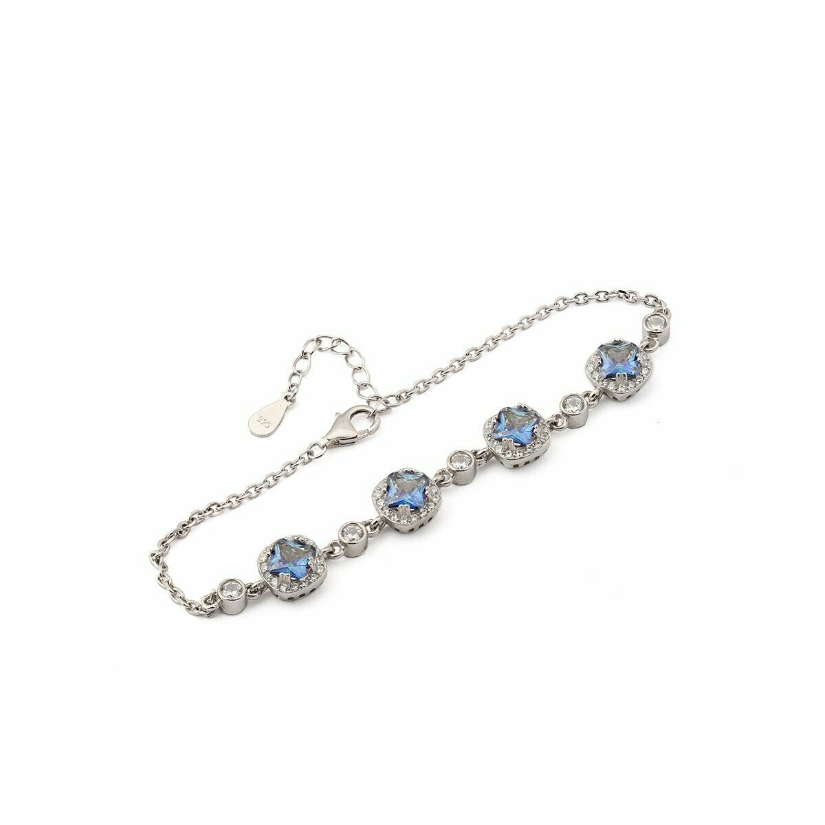Ocean Blue Prism Style Sterling Silver Bracelet