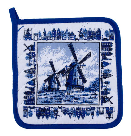Vierkante Pannenlap met Delftsblauw decor 16x16cm