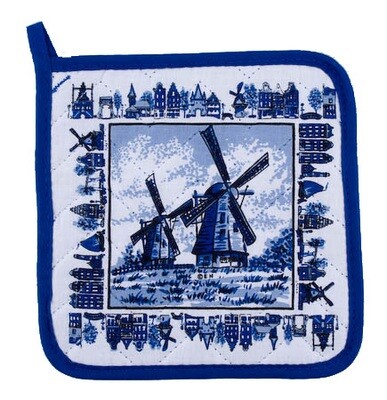 Vierkante Pannenlap met Delftsblauw decor 16x16cm