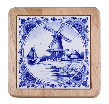 Houten serveerplank met Delftsblauwe tegel