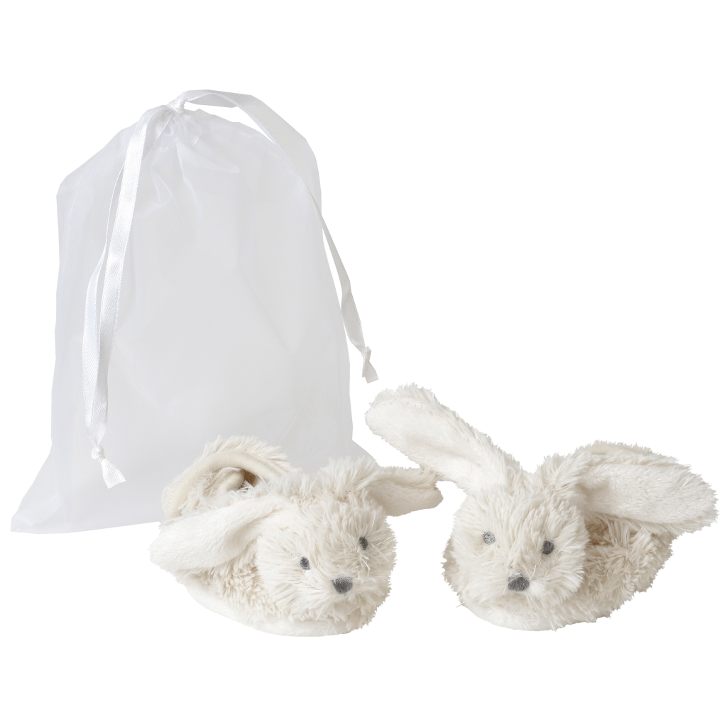 Ivory Rabbit Richie Slippers in organza bag