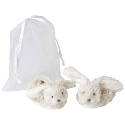 Ivory Rabbit Richie Slippers in organza bag