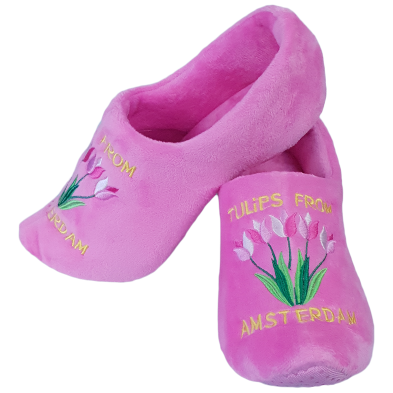 Elcee-Haly – Roze Pantoffelklomp met Tulpen boeket – Warme sloffen – Roze