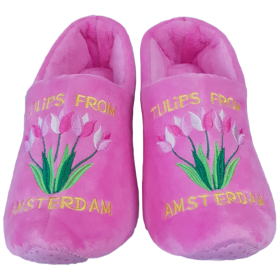 Elcee-Haly – Roze Pantoffelklomp met Tulpen boeket – Warme sloffen – Roze