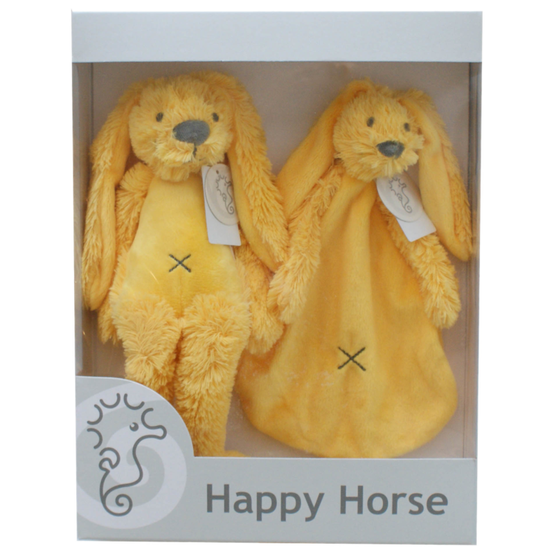 Geschenkverpakking Konijn Richie Geel Knuffel en Knuffeldoekje
