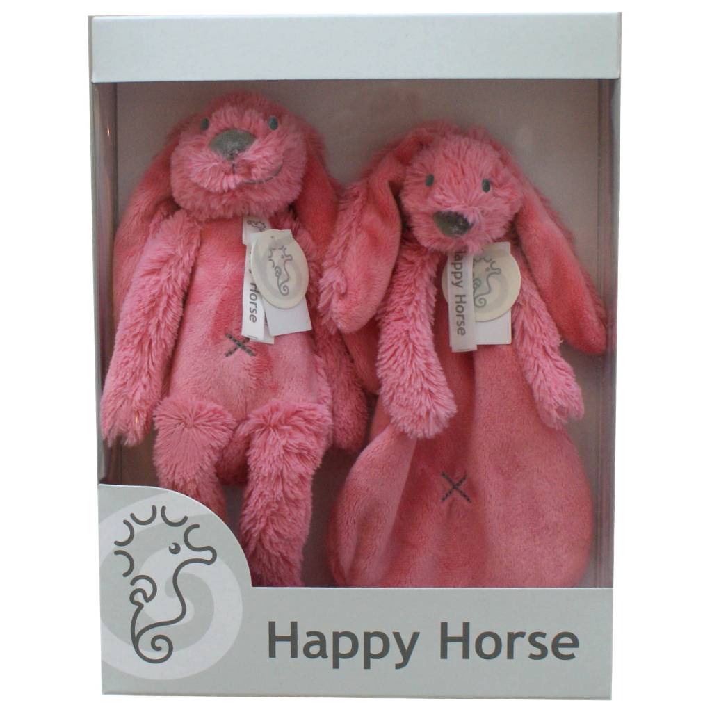 Geschenkverpakking Konijn Richie Donker Roze Knuffel en Knuffeldoekje