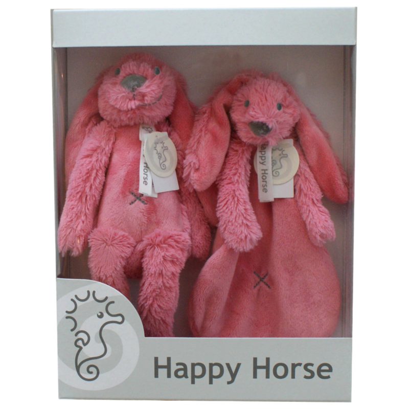 Geschenkverpakking Konijn Richie Donker Roze Knuffel en Knuffeldoekje