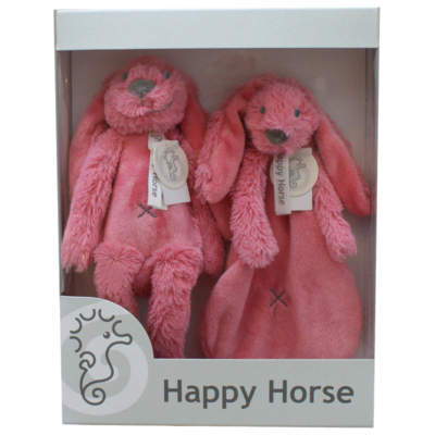 Geschenkverpakking Konijn Richie Donker Roze Knuffel en Knuffeldoekje