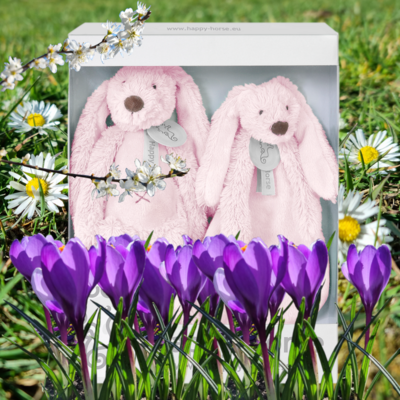 Geschenkverpakking Konijn Richie Roze Knuffel no. 1 - 28 cm / Knuffeldoekje - 33 cm