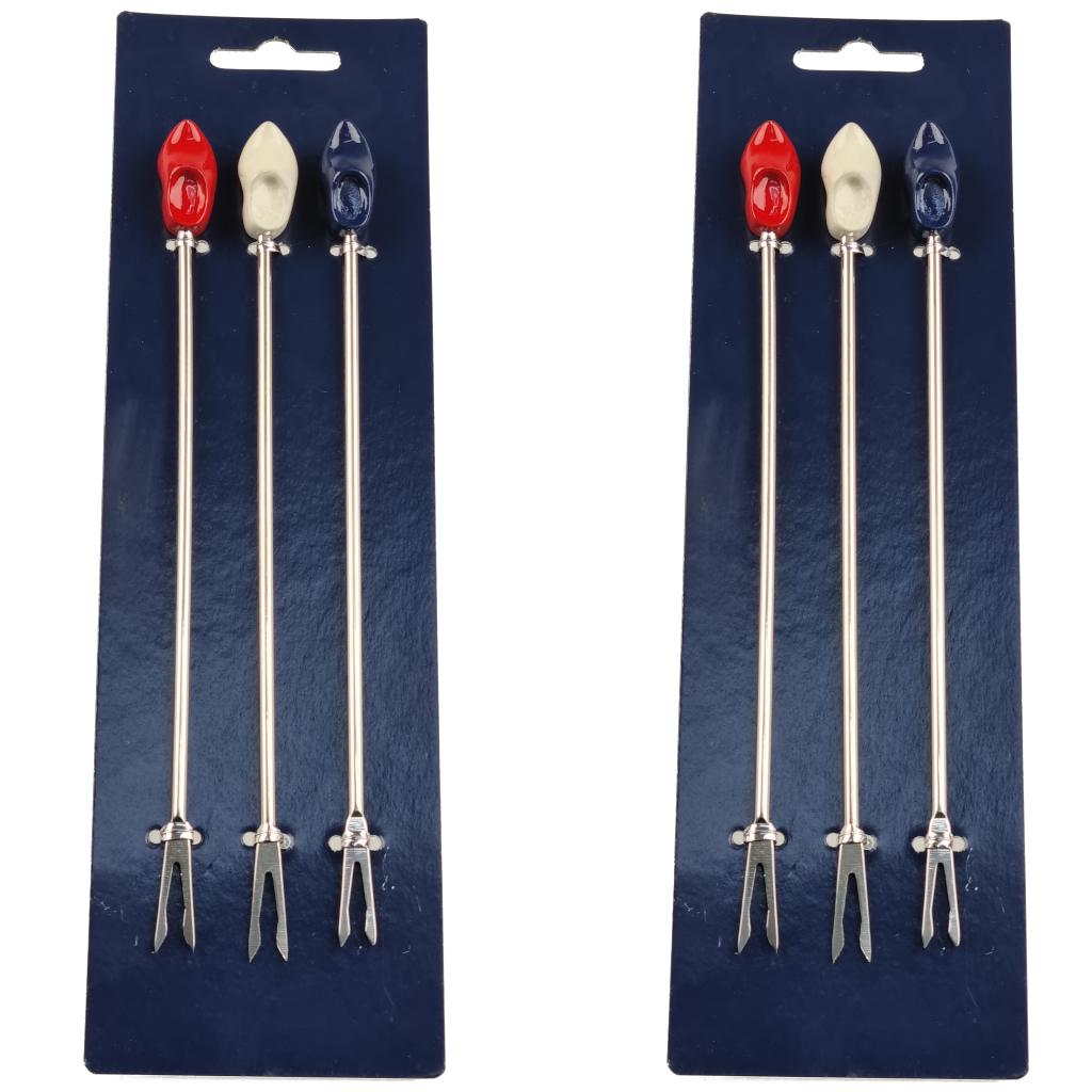 Trendy Fonduevorken met Hollands tintje - RVS - set van 6 - Rood / Wit / Blauw