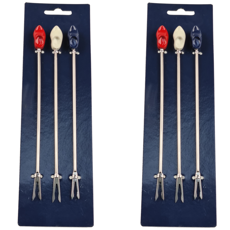 Trendy Fonduevorken met Hollands tintje - RVS - set van 6 - Rood / Wit / Blauw