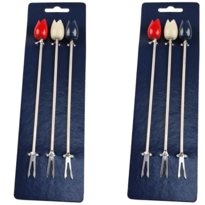 Trendy Fonduevorken met Hollandse tulpjes - RVS - set van 6 - Rood / Wit / Blauw