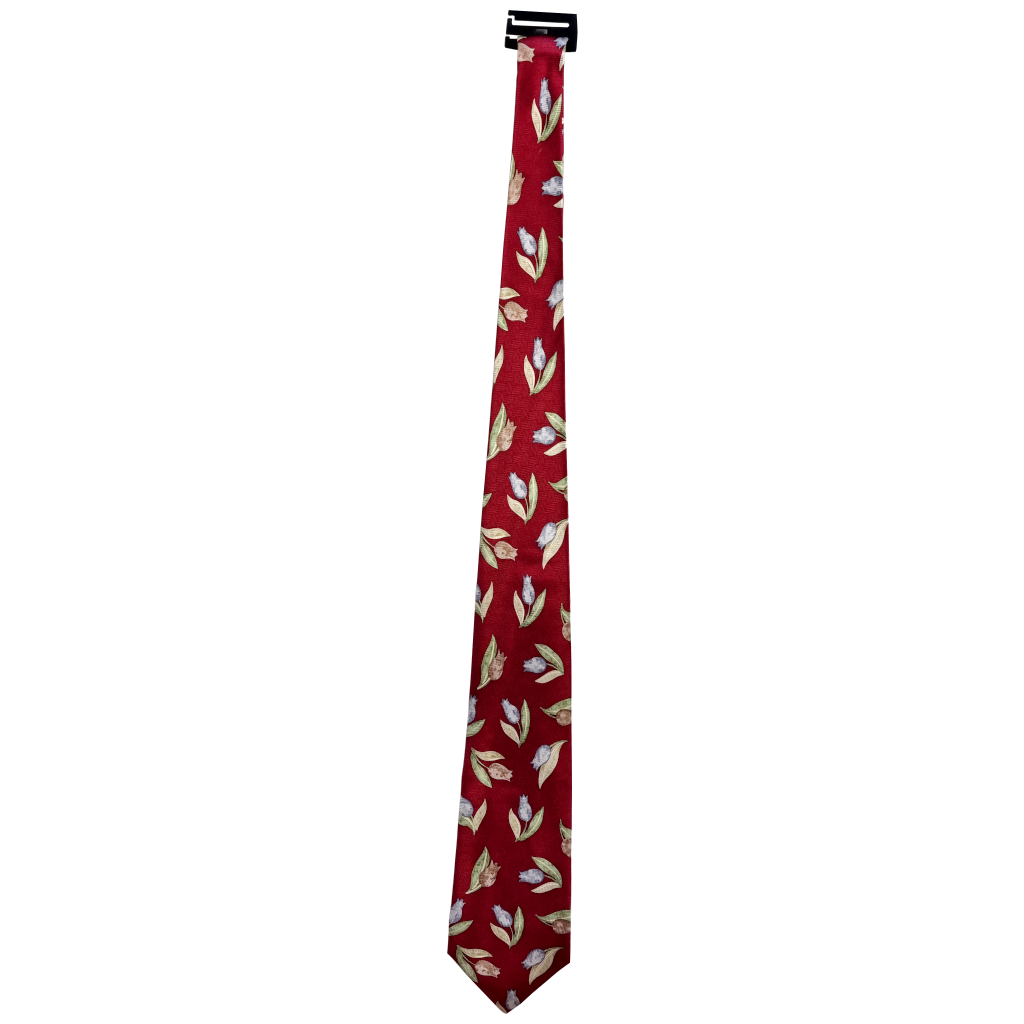 100% Zijden Stropdas rood met  tulpen print
