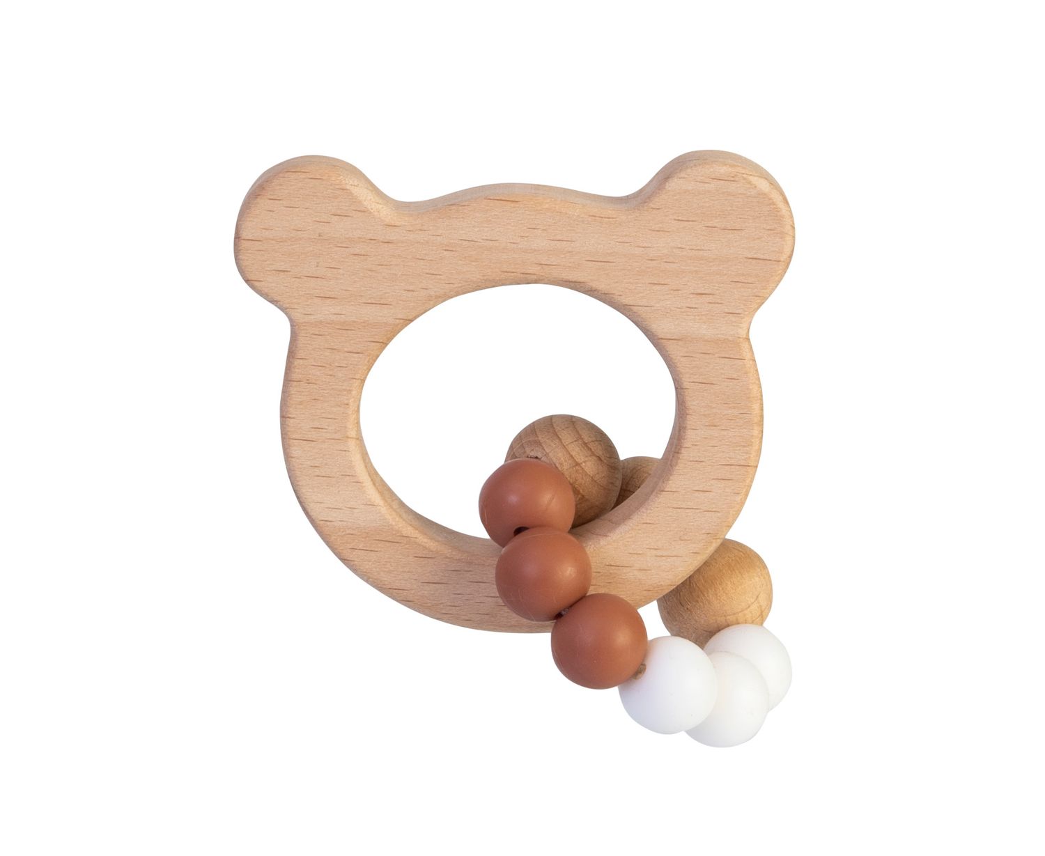 BAMBAM - Eco-vriendelijk houten Bijtring Beer met siliconen kralen - BPA vrij - Baby cadeau