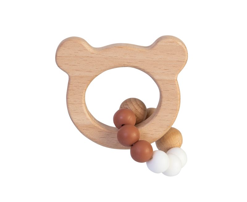 BAMBAM - Eco-vriendelijk houten Bijtring Beer met siliconen kralen - BPA vrij - Baby cadeau