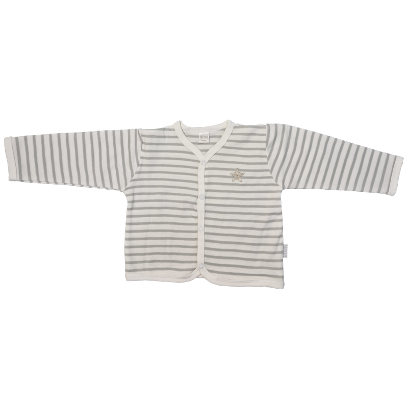 BAMBAM - Gestreept Babyshirt met geborduurde ster - 74/80 - Wit / Grijs - 100% Katoen