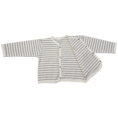 BAMBAM - Gestreept Babyshirt met geborduurde ster - 74/80 - Wit / Grijs - 100% Katoen