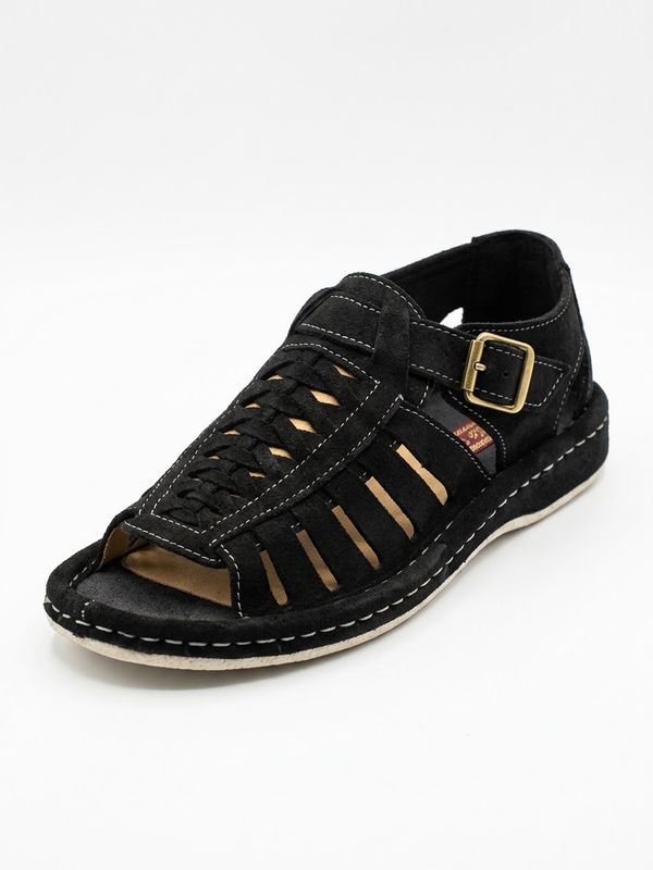 Omega Kgosi Leather Sandals – Black Suede (Grey Detail)