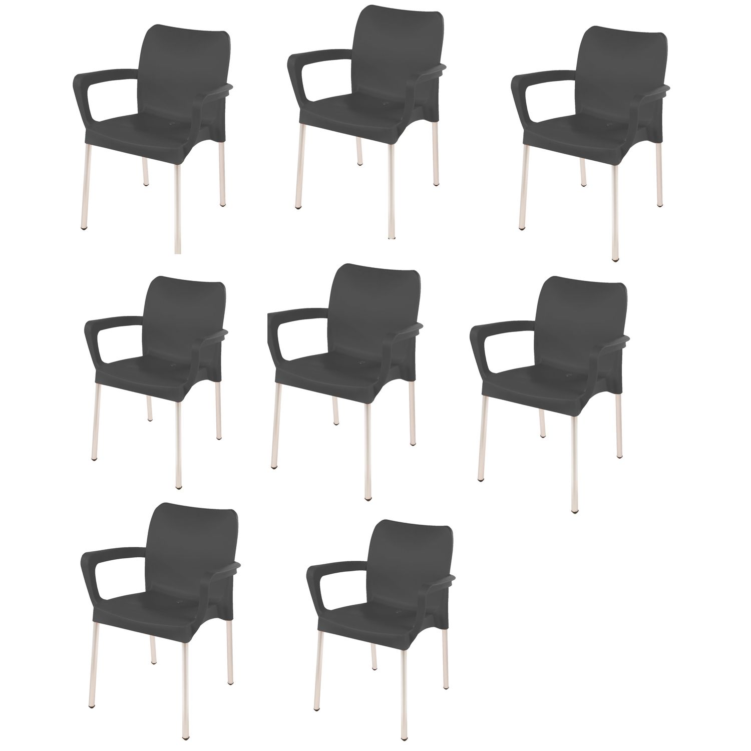 Vicenza Heavy  Duty  Bistro  Chair - WITH ARMRESTS - CHARCOAL  - Set of 8