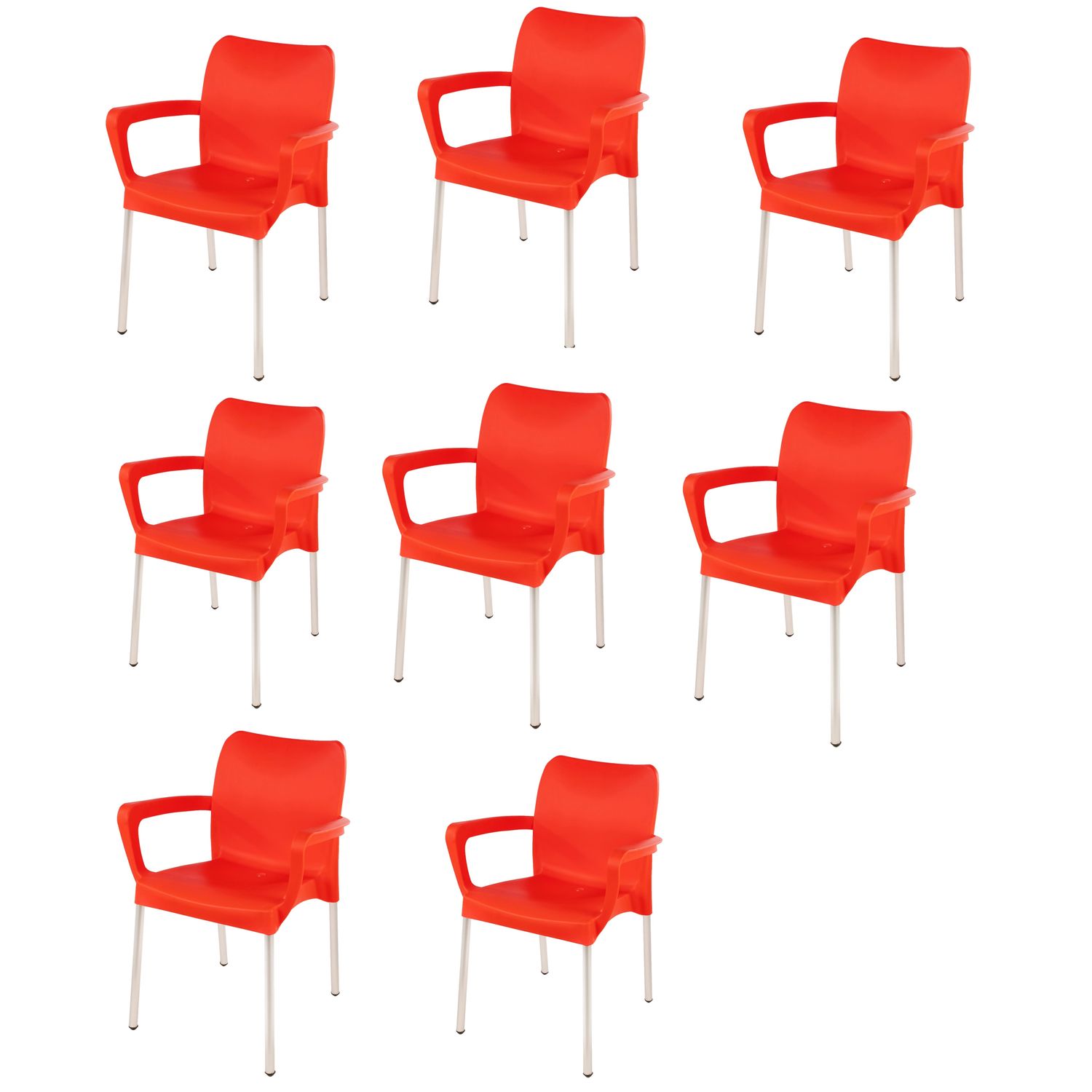 Vicenza Heavy  Duty  Bistro  Chair - WITH ARMRESTS - BRIGHT RED  - Set of 8