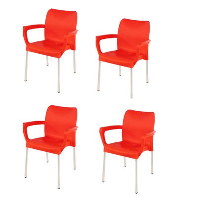 Vicenza Heavy  Duty  Bistro  Chair - WITH ARMRESTS - BRIGHT RED  - Set of 4