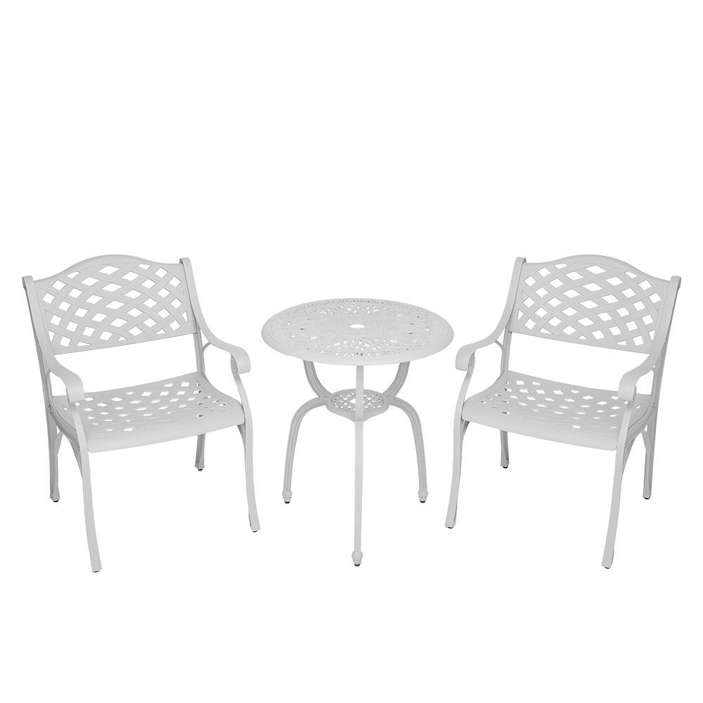 2  Seater - Lattice Aluminium Patio Set / Garden Furniture / Outdoor Dining Set   (2 Lattice Chairs with 60cm Round Elizabeth Table) - WHITE