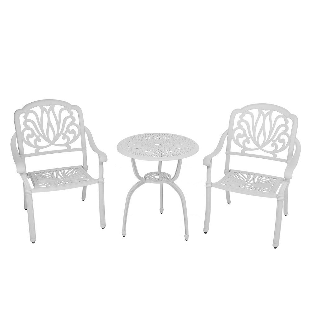 2 Seater - Protea Aluminium Patio Set / Garden Furniture / Outdoor Dining Set   (2 Protea Chairs with 60cm Round Elizabeth Table) - WHITE