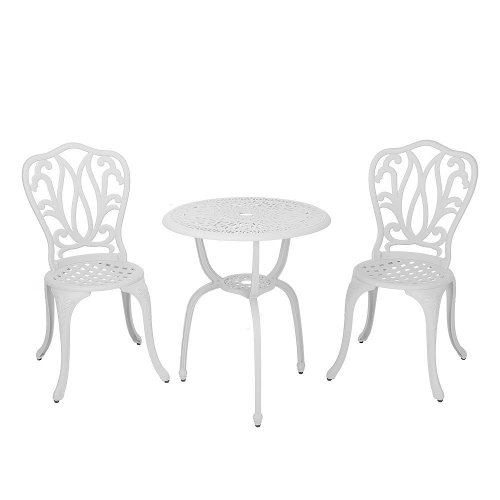 2 Seater - Lisa Aluminium Patio Set / Garden Furniture / Outdoor Dining Set   (2 Lisa Chairs with 60cm Round Elizabeth Table) - WHITE