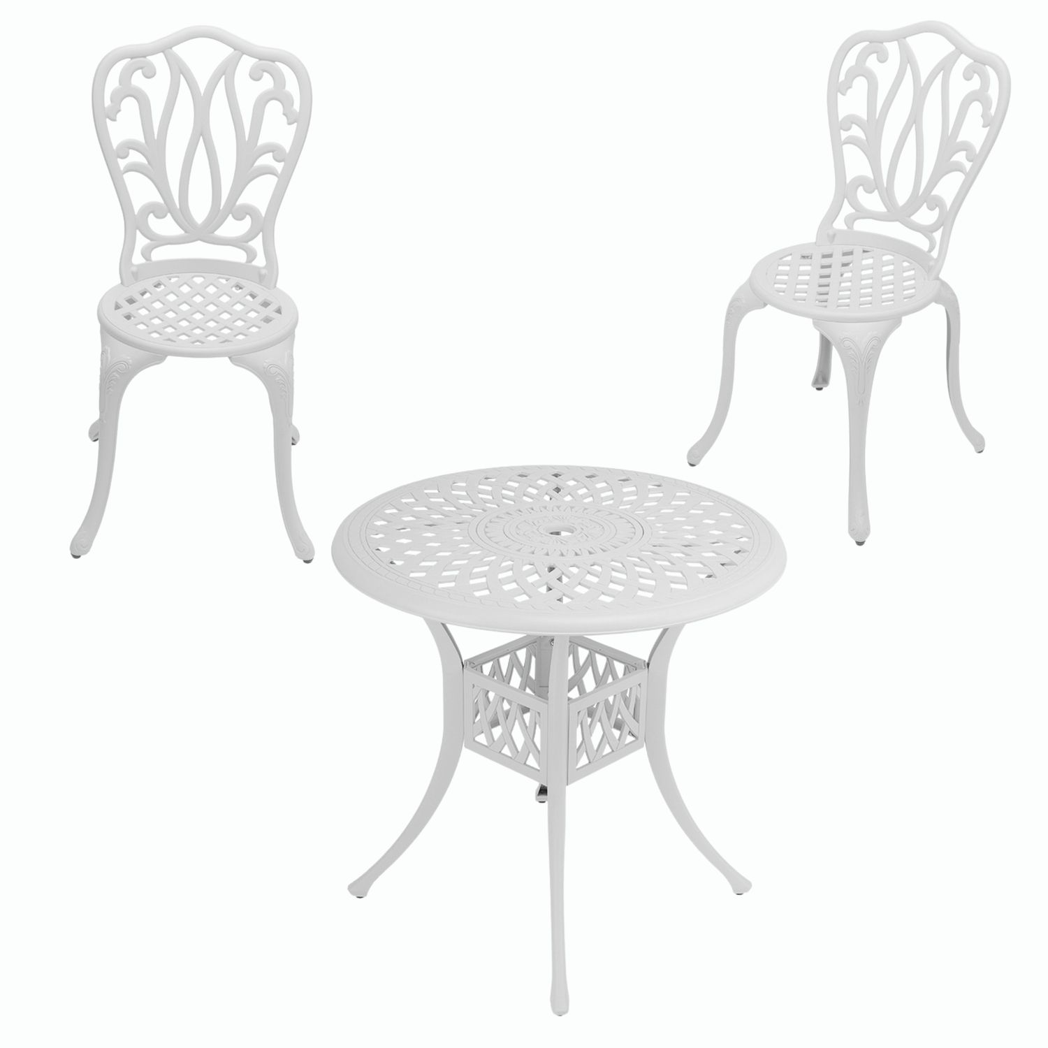 2 Seater - Lisa Aluminium Patio Set / Garden Furniture / Outdoor Dining Set   (2 Lisa Chairs with 78cm Round Lattice Table) - WHITE