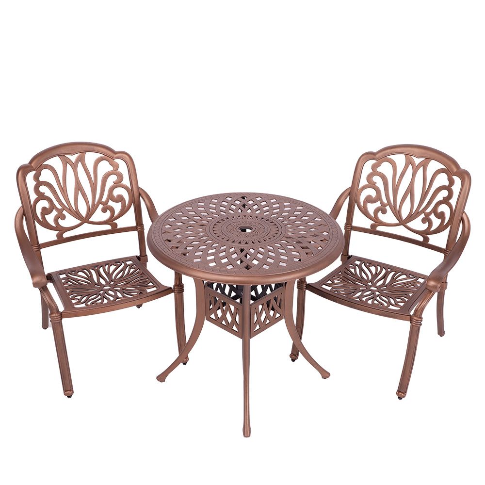 2 Seater - Protea Aluminium Patio Set / Garden Furniture / Outdoor Dining Set   (2 Protea Chairs with 78cm Round Lattice Table) - COPPER