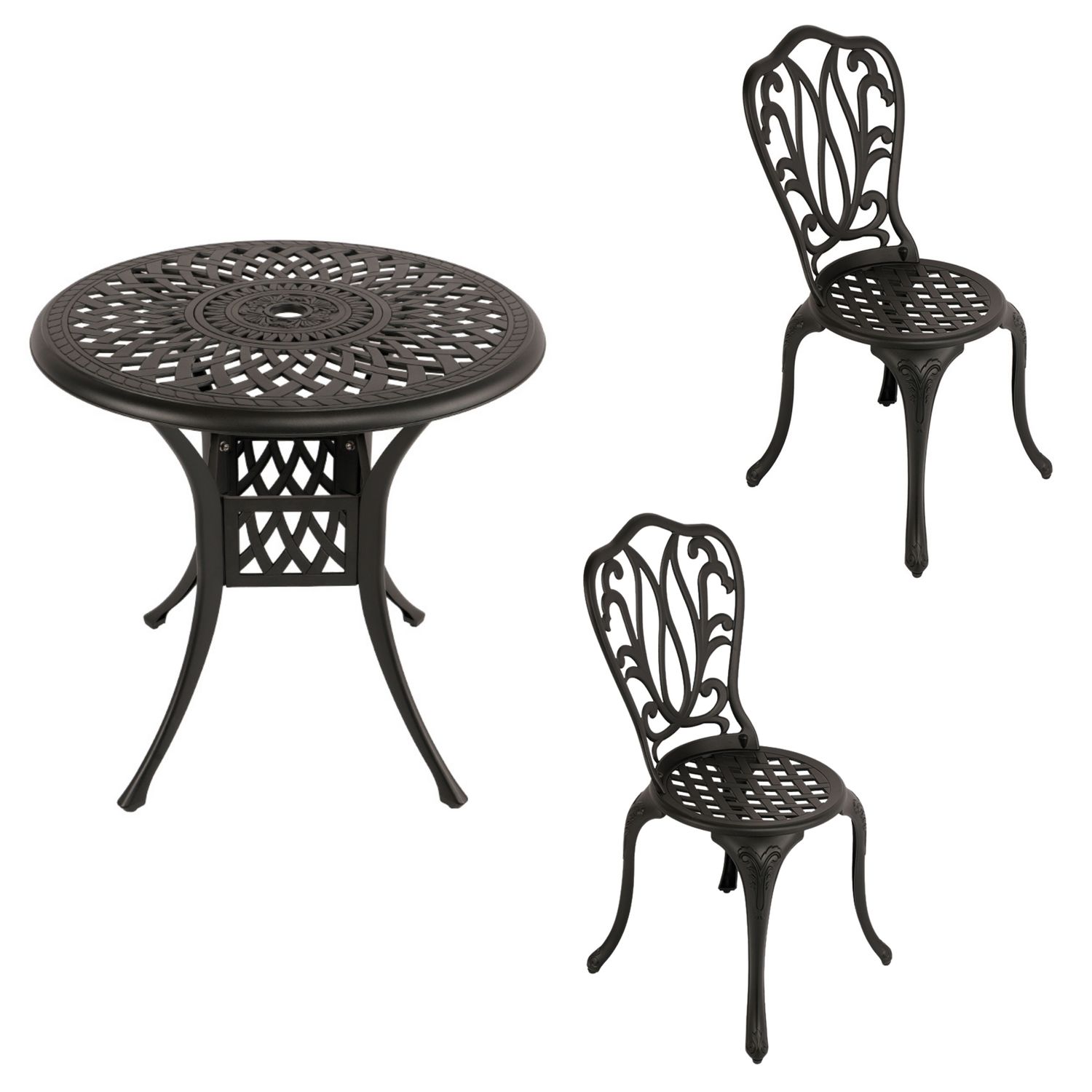2 Seater - Lisa Aluminium Patio Set / Garden Furniture / Outdoor Dining Set   (2 Lisa Chairs with 78cm Round Lattice Table) - BLACK