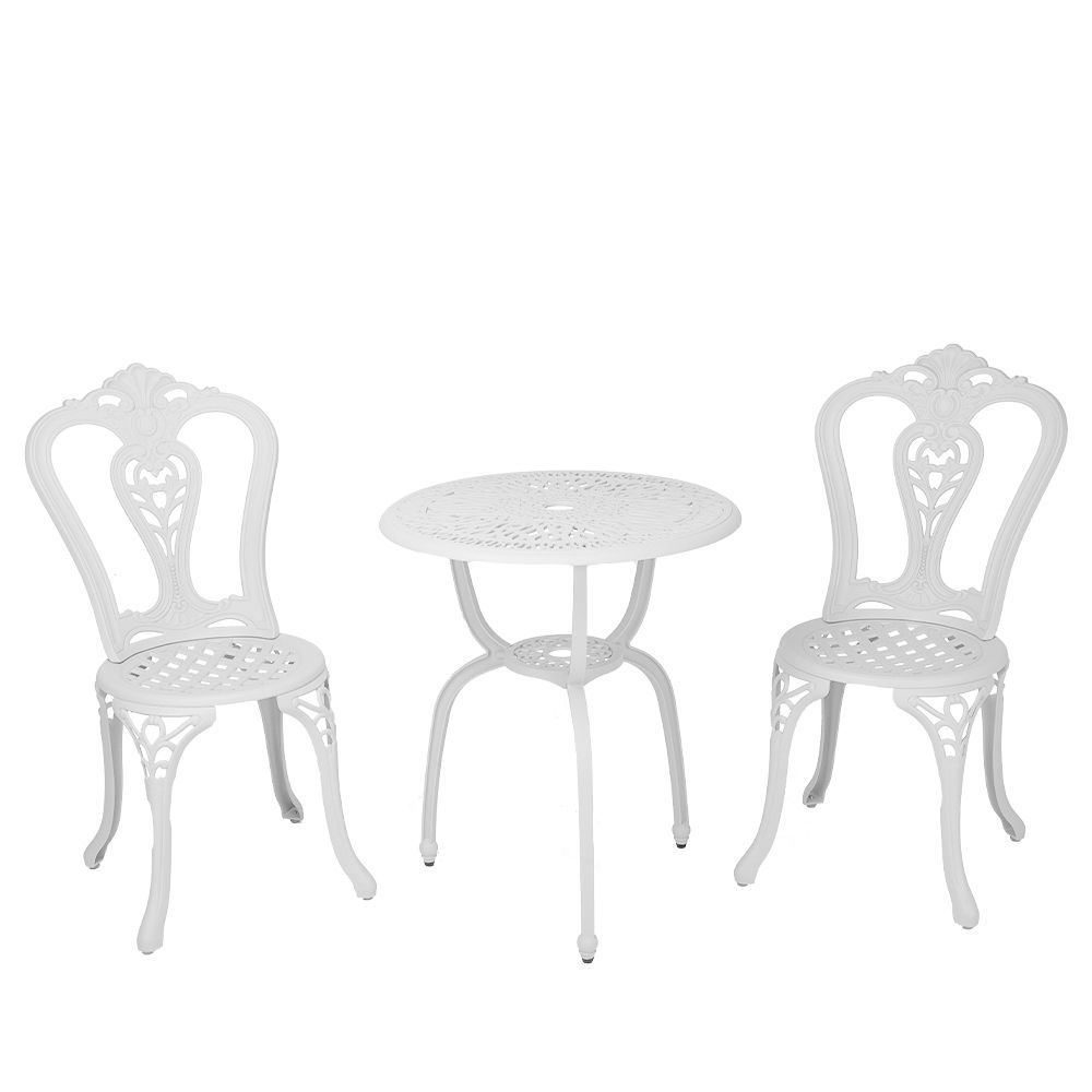 2 Seater - Victoria Aluminium Patio Set / Garden Furniture / Outdoor Dining Set   (2 Victoria Chairs with 60cm Round Elizabeth Table) - WHITE