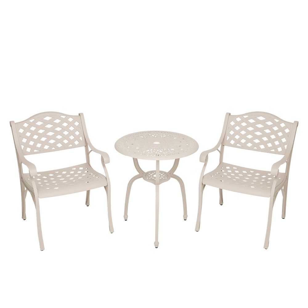 2  Seater - Lattice Aluminium Patio Set / Garden Furniture / Outdoor Dining Set   (2 Lattice Chairs with 60cm Round Elizabeth Table) - SAND