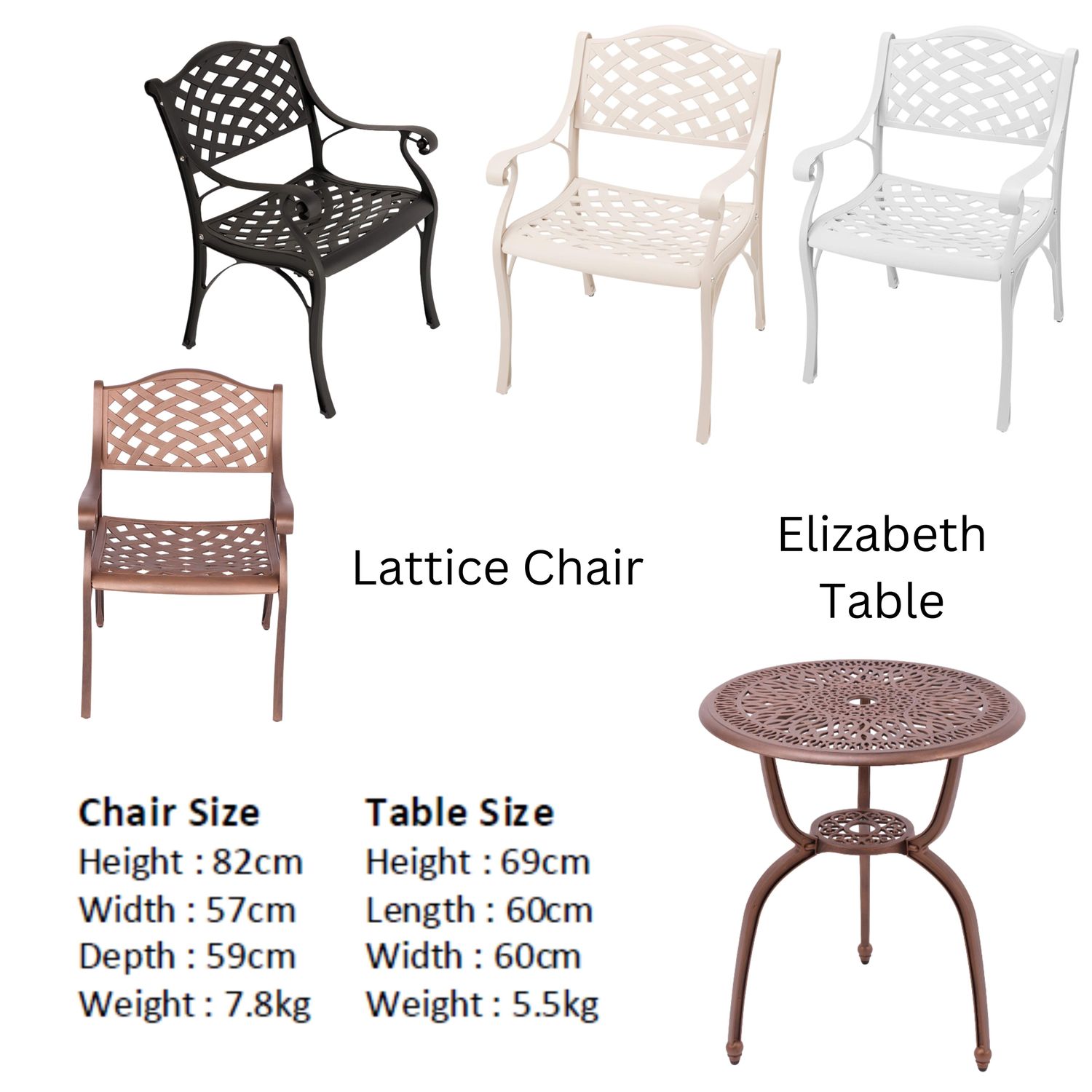 2  Seater Lattice  Patio Set with 60cm Round Elizabeth Table  - SAND