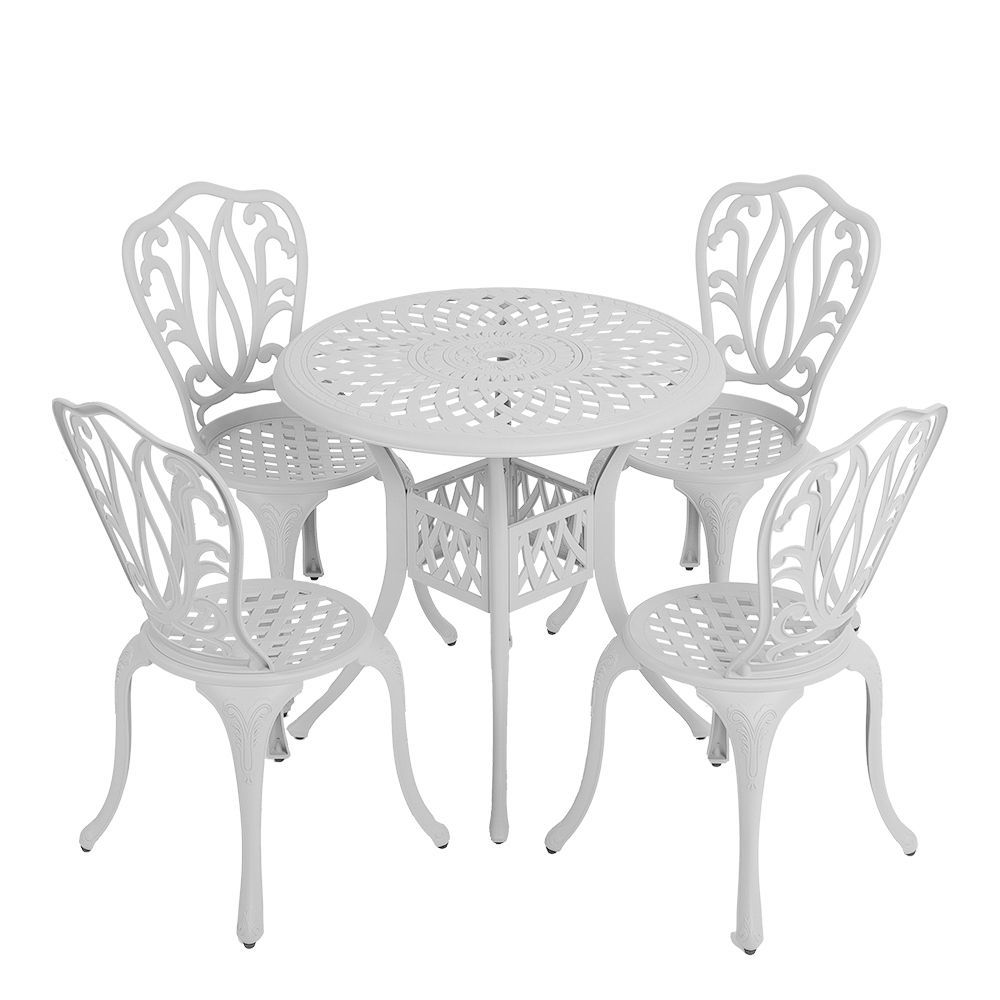4 Seater - Lisa Aluminium Patio Set / Garden Furniture / Outdoor Dining Set    (4  Lisa  Chairs with 78cm Round Elizabeth Table) - WHITE