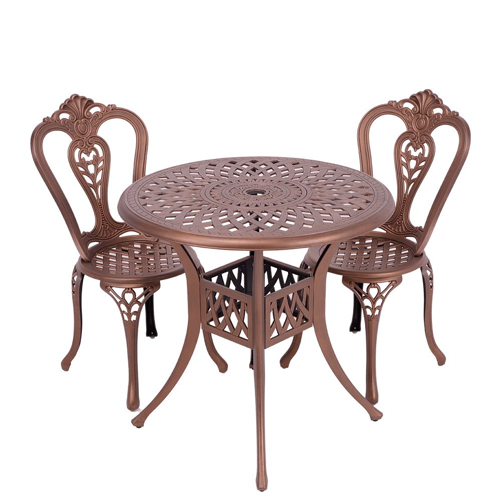 2 Seater - Victoria Aluminium Patio Set / Garden Furniture / Outdoor Dining Set   (2 Victoria Chairs with 78cm Round Lattice Table) - COPPER