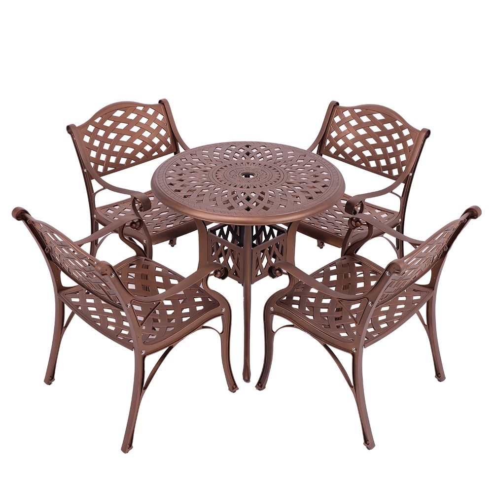 4  Seater - Lattice Aluminium Patio Set / Garden Furniture / Outdoor Dining Set    (4 Lattice Chairs with 78cm Round Elizabeth Table) - COPPER
