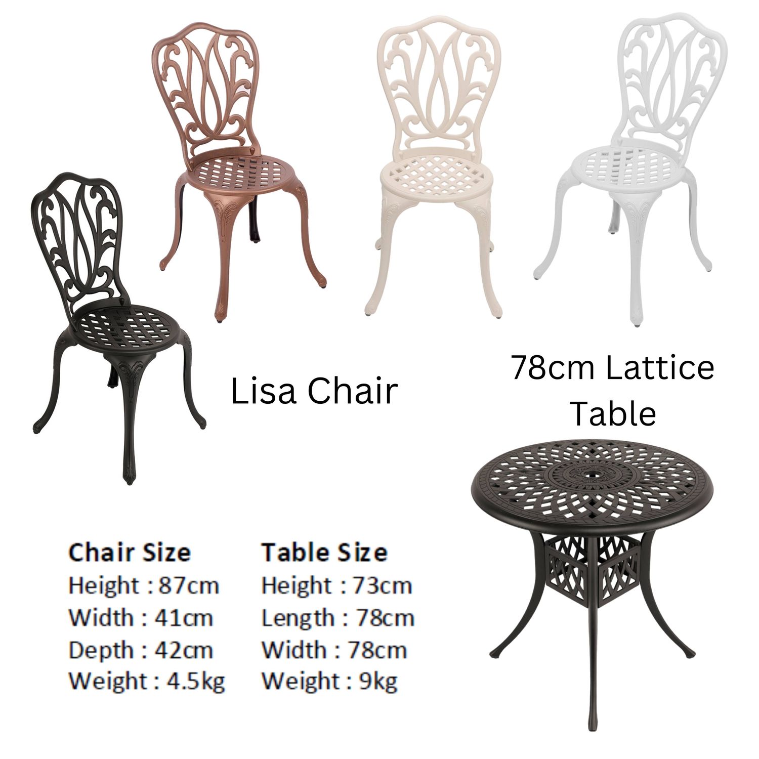 2 Seater Lisa  Patio Set with 78cm Round Lattice Table  - COPPER