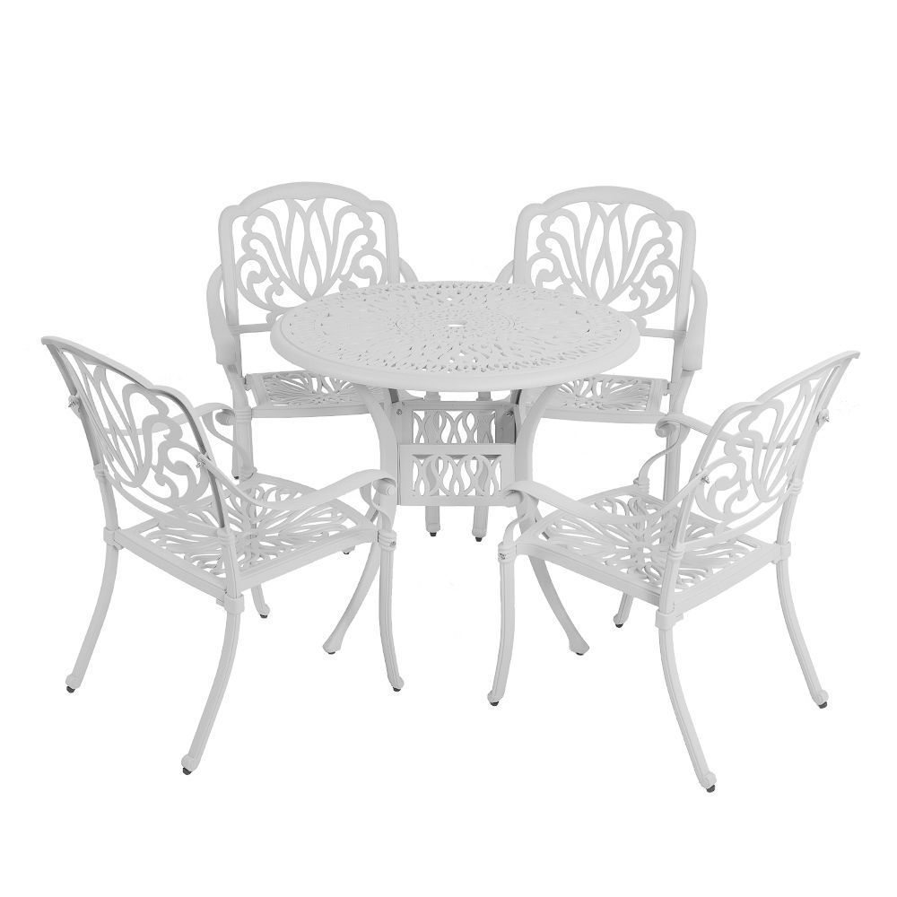 4 Seater - Protea Aluminium Patio Set / Garden Furniture / Outdoor Dining Set    (4  Protea Chairs with 90cm Round Elizabeth Table) - WHITE