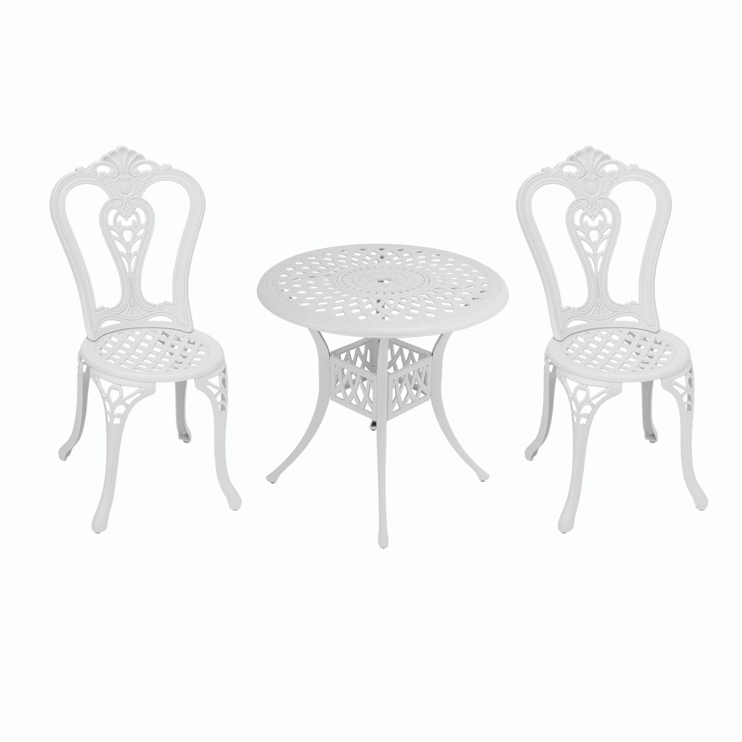 2 Seater - Victoria Aluminium Patio Set / Garden Furniture / Outdoor Dining Set   (2 Victoria Chairs with 78cm Round Lattice Table) - WHITE