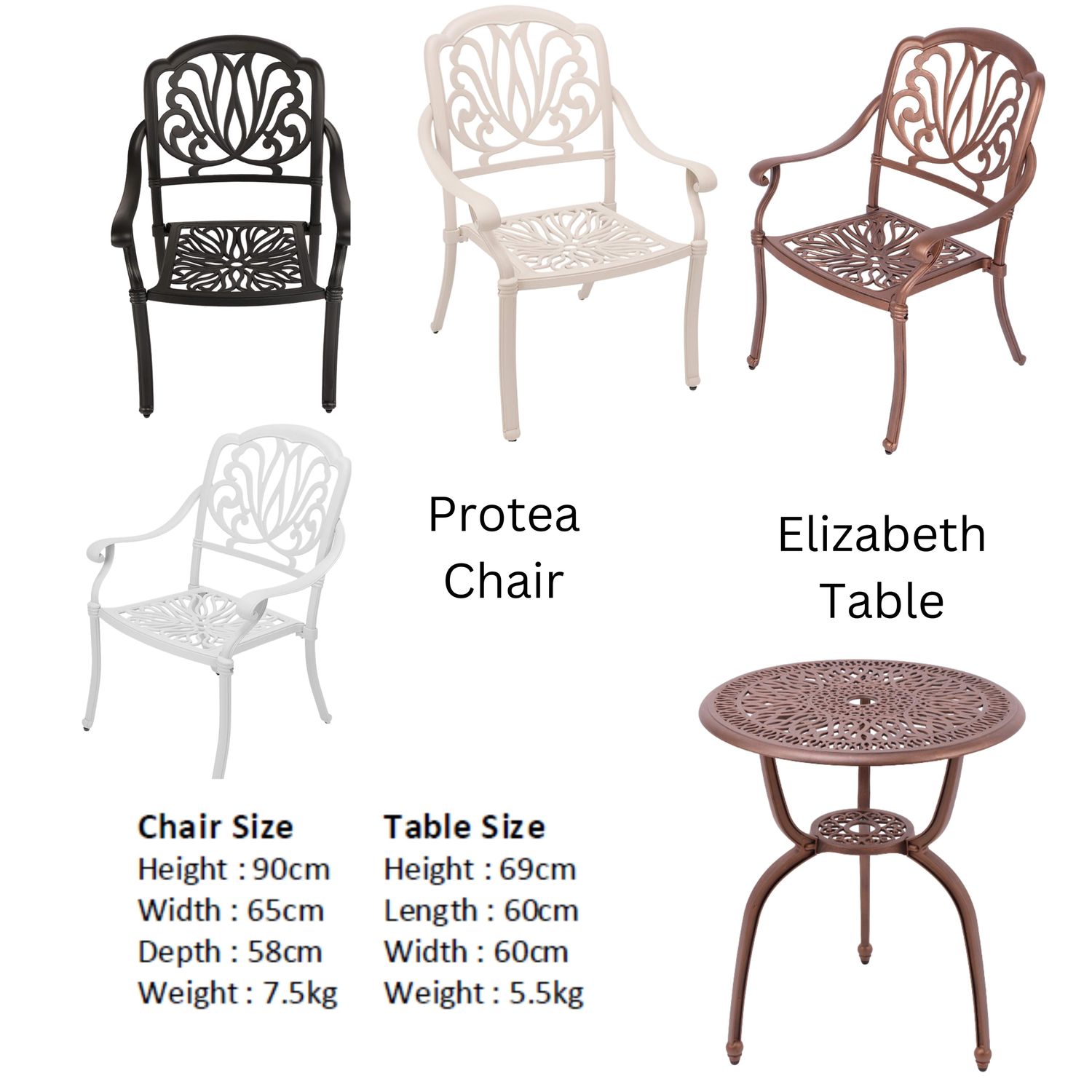 2 Seater Protea  Patio with 60cm Round Elizabeth Table  - COPPER