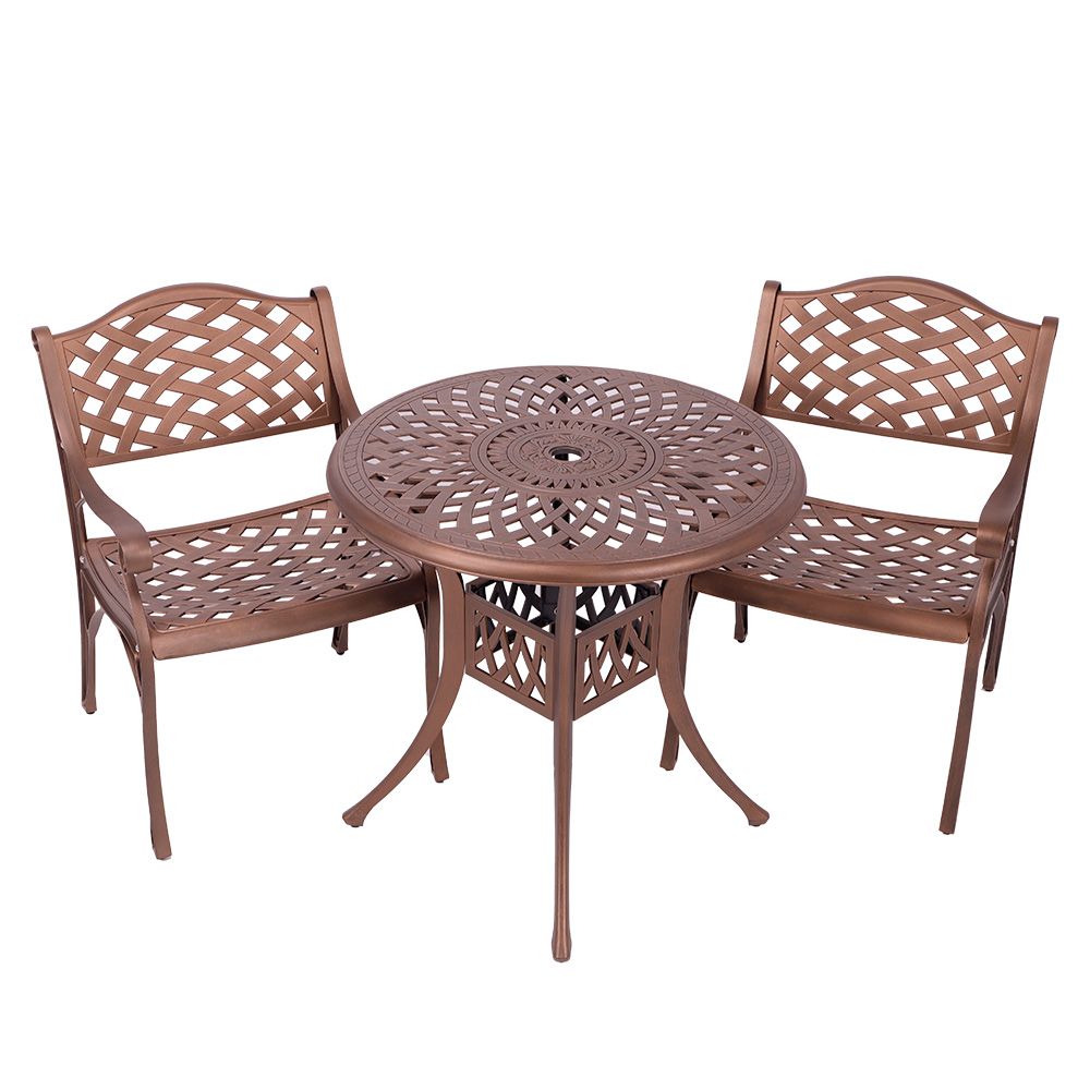 2  Seater - Lattice Aluminium Patio Set / Garden Furniture / Outdoor Dining Set   (2 Lattice Chairs with 78cm Round Lattice Table) - COPPER