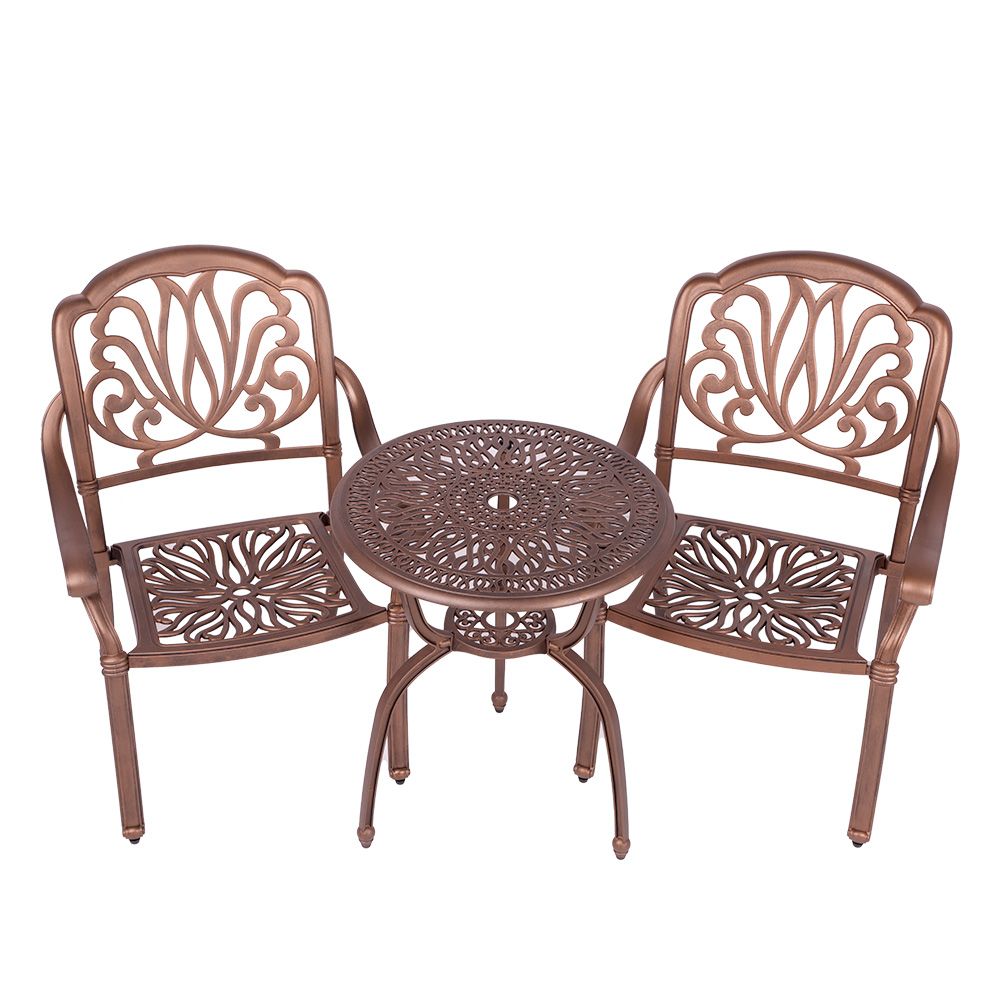 2 Seater - Protea Aluminium Patio Set / Garden Furniture / Outdoor Dining Set   (2 Protea Chairs with 60cm Round Elizabeth Table) - COPPER
