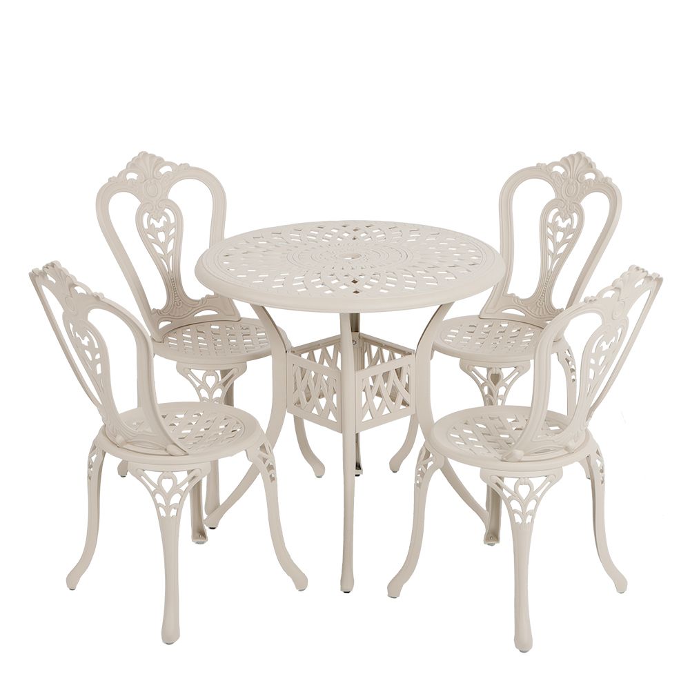4 Seater - Victoria Aluminium Patio Set / Garden Furniture / Outdoor Dining Set    (4 Victoria Chairs with 78cm Round Elizabeth Table) - SAND