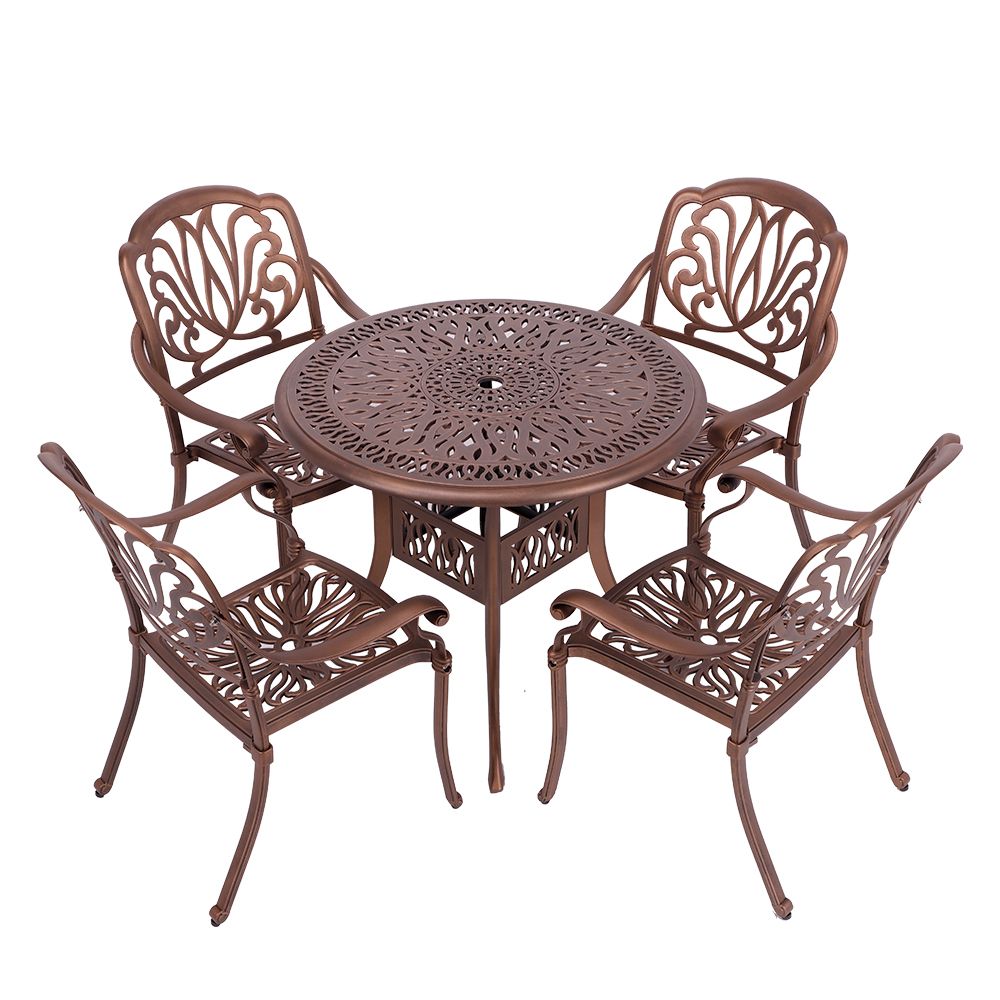 4 Seater - Protea Aluminium Patio Set / Garden Furniture / Outdoor Dining Set    (4  Protea Chairs with 90cm Round Elizabeth Table) - COPPER