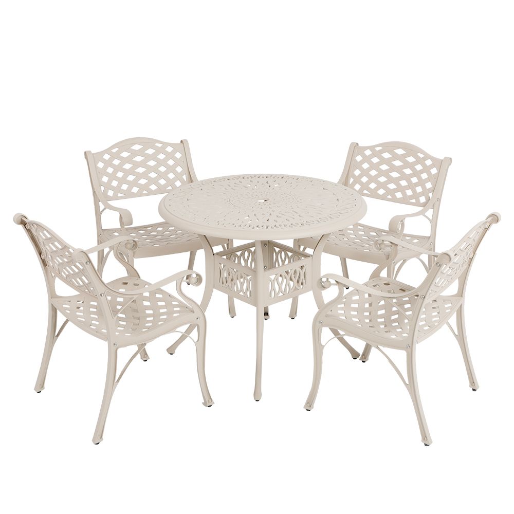 4 Seater - Lattice Aluminium Patio Set / Garden Furniture / Outdoor Dining Set    (4 Lattice Chairs with 90cm Round Elizabeth Table) - SAND