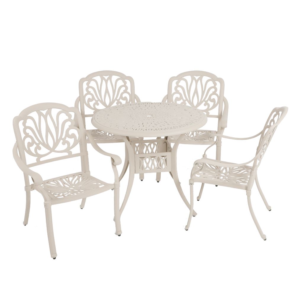 4 Seater - Protea Aluminium Patio Set / Garden Furniture / Outdoor Dining Set    (4  Protea Chairs with 90cm Round Elizabeth Table) - SAND