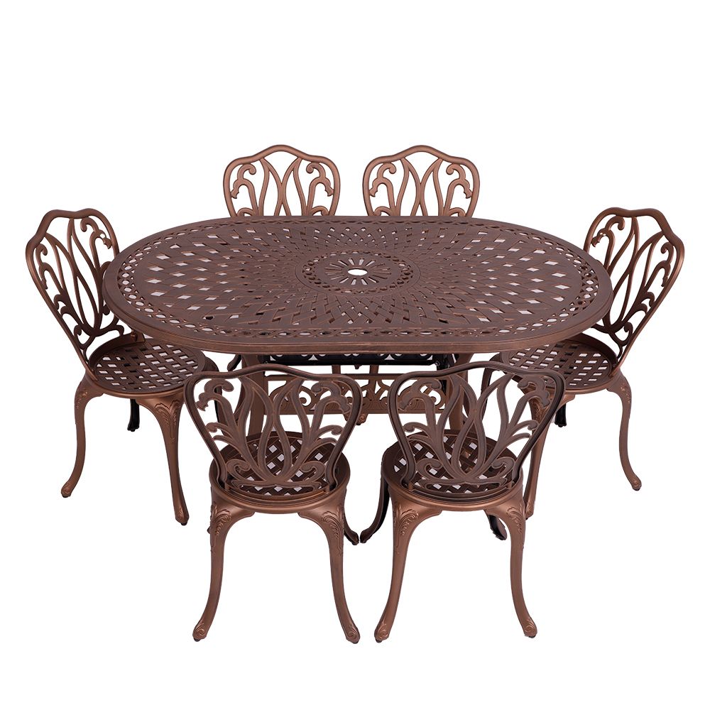 6 Seater - Lisa Aluminium Patio Set / Garden Furniture / Outdoor Dining Set    (6 Lisa Chairs with 150cm x 96cm Oval Lattice Table) - COPPER