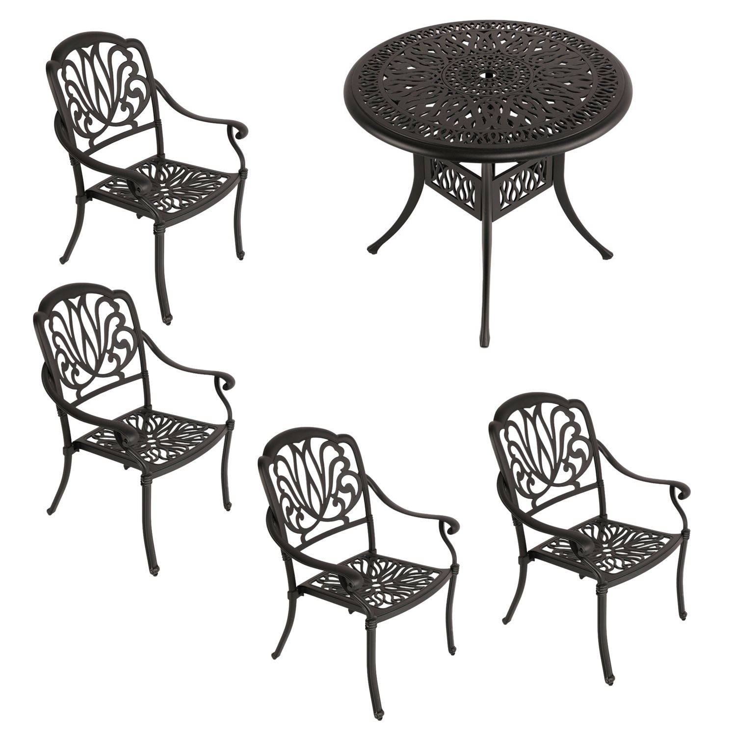 4 Seater - Protea Aluminium Patio Set / Garden Furniture / Outdoor Dining Set    (4  Protea Chairs with 90cm Round Elizabeth Table) - BLACK
